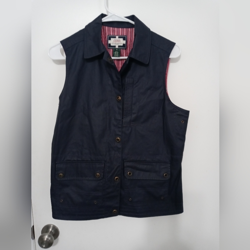 Vintage Ralph Lauren Naval Supply Co. Waterproof Navy Blue Snap up Vest Jacket s